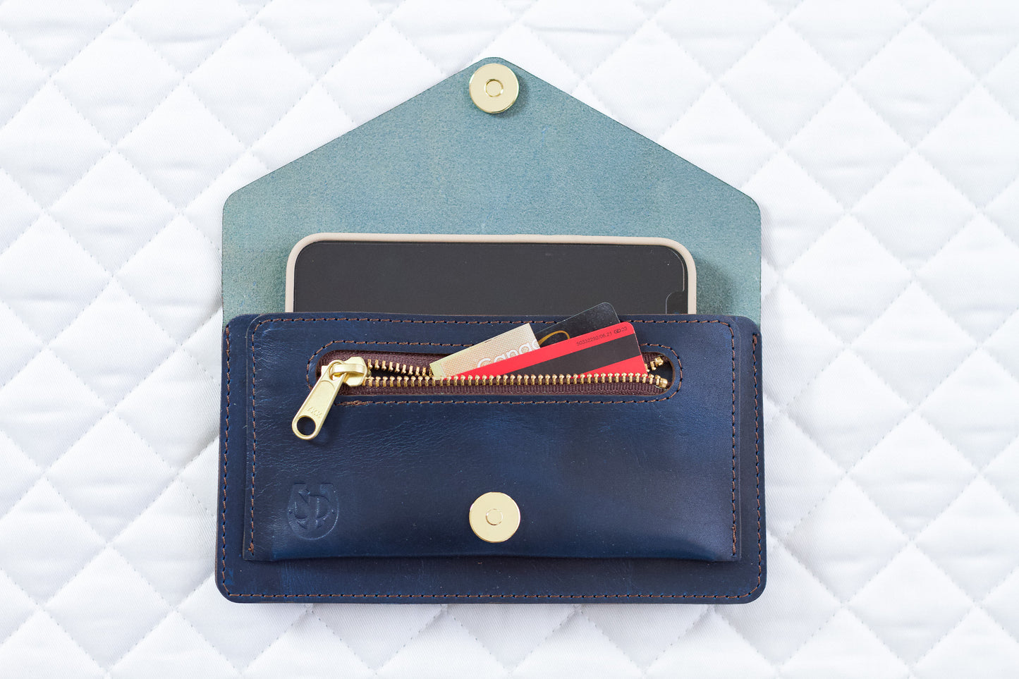 Blue Leather Belt Bag – Equestrian Phone Holder for Riding & Everyday Wear