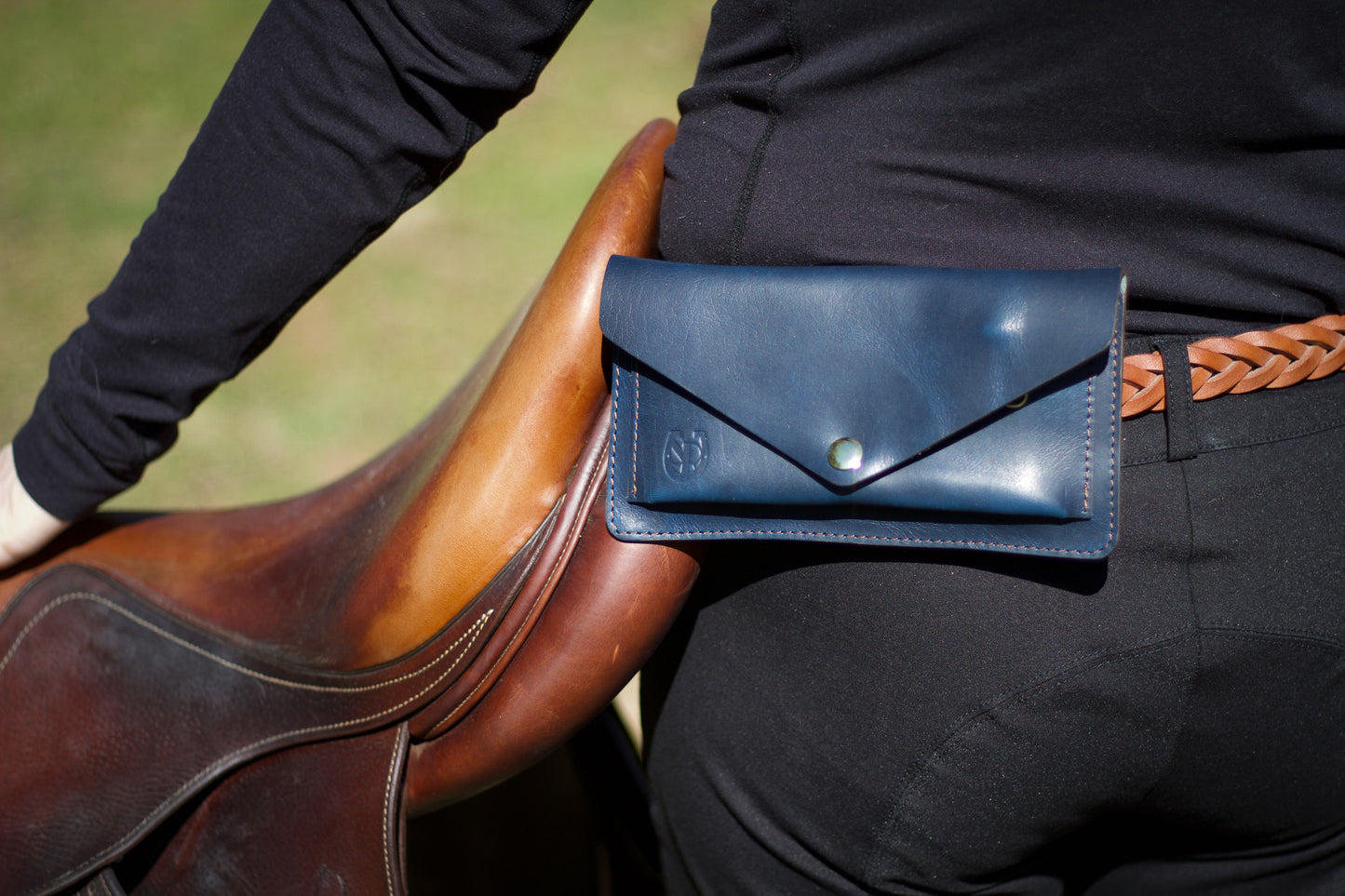 Blue Leather Belt Bag – Equestrian Phone Holder for Riding & Everyday Wear