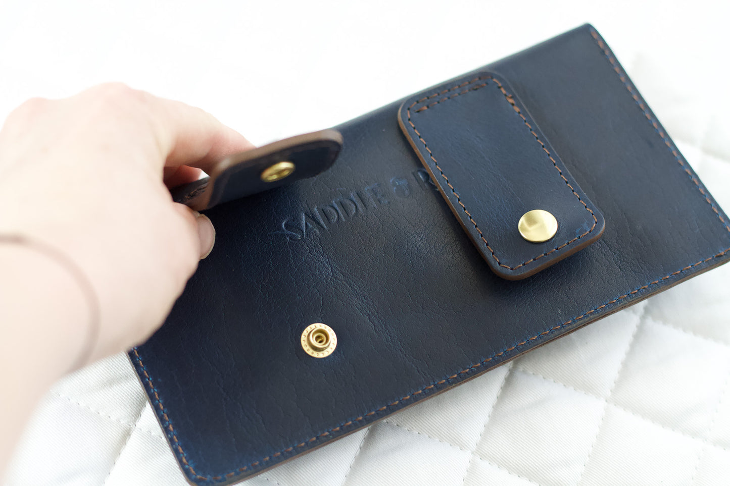 Blue Leather Belt Bag – Equestrian Phone Holder for Riding & Everyday Wear