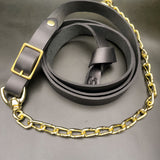 Black Leather Horse Lead Shank with Brass-Plated Chain & Brass Clip –Dual Attachment Lead Rope