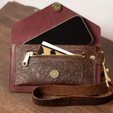 Burgundy Floral Leather Belt Bag Wristlet
