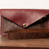 Burgundy Floral Leather Belt Bag Wristlet