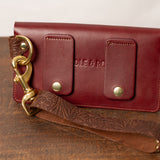 Burgundy Floral Leather Belt Bag Wristlet