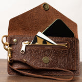 Brown Floral Leather Belt Bag Wristlet