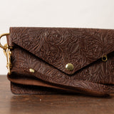 Brown Floral Leather Belt Bag Wristlet