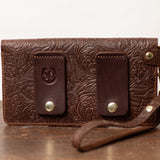 Brown Floral Leather Belt Bag Wristlet