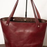 Burgundy Floral Leather Tote Bag