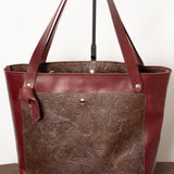 Burgundy Floral Leather Tote Bag