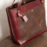 Burgundy Floral Leather Tote Bag