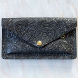 Black Floral Leather Belt Bag