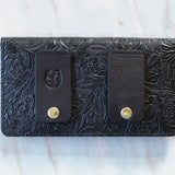 Black Floral Leather Belt Bag