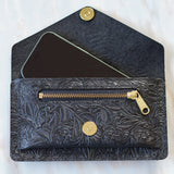 Black Floral Leather Belt Bag