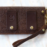Brown Floral Leather Belt Bag Wristlet