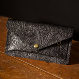 Black Floral Leather Belt Bag