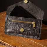 Black Floral Leather Belt Bag