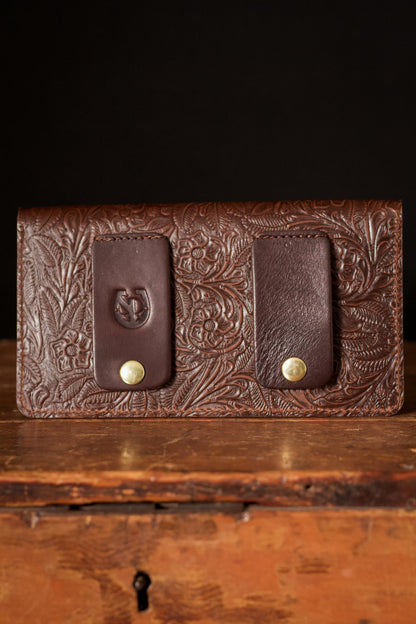 Brown Floral Leather Belt Bag – Equestrian Phone Holder for Riding & Everyday Wear