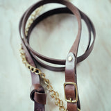 Longe en cuir marron avec chaîne plaquée or et clip en laiton – Double attache
