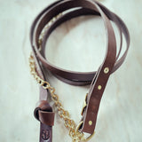 Longe en cuir marron avec chaîne plaquée or et clip en laiton – Double attache
