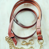 Longe en cuir cognac avec chaîne plaquée or et clip en laiton – Double attache