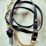 Longe en cuir cognac avec chaîne plaquée or et clip en laiton – Double attache