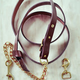 Longe en cuir cognac avec chaîne plaquée or et clip en laiton – Double attache