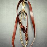 Longe en cuir marron avec chaîne plaquée or et clip en laiton – Double attache