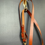 Longe en cuir cognac avec chaîne plaquée or et clip en laiton – Double attache