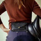 Black Floral Leather Belt Bag