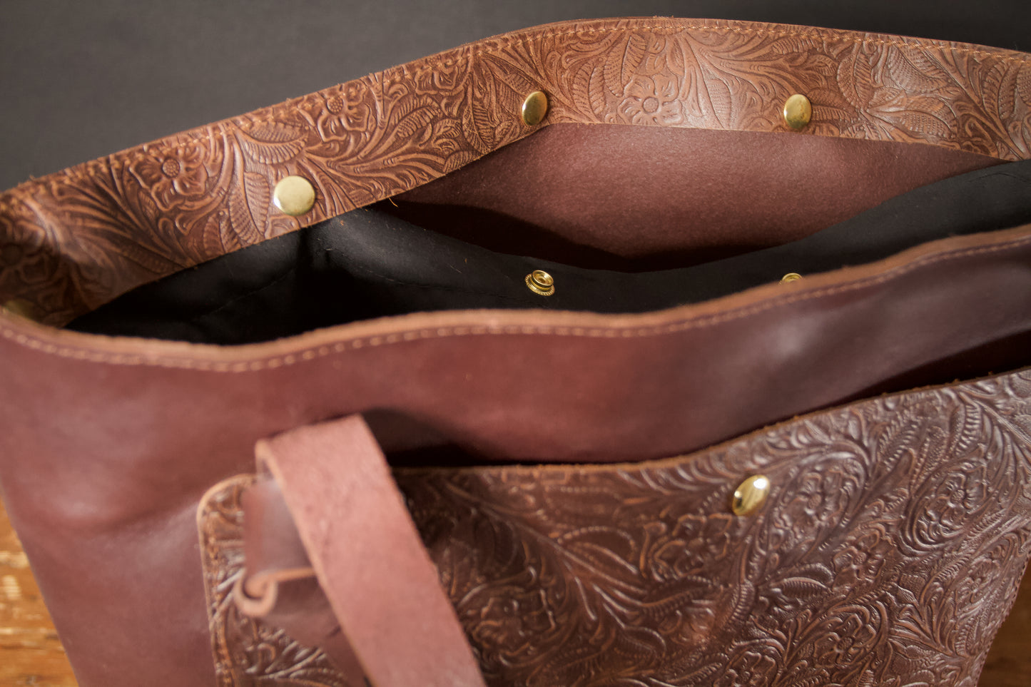 Brown Floral Leather Tote Bag